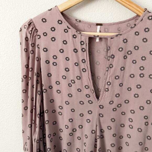 FREE PEOPLE | Purple Mauve Beck Printed Tunic Mini Dress Tiered | Size Medium - Picture 3 of 7